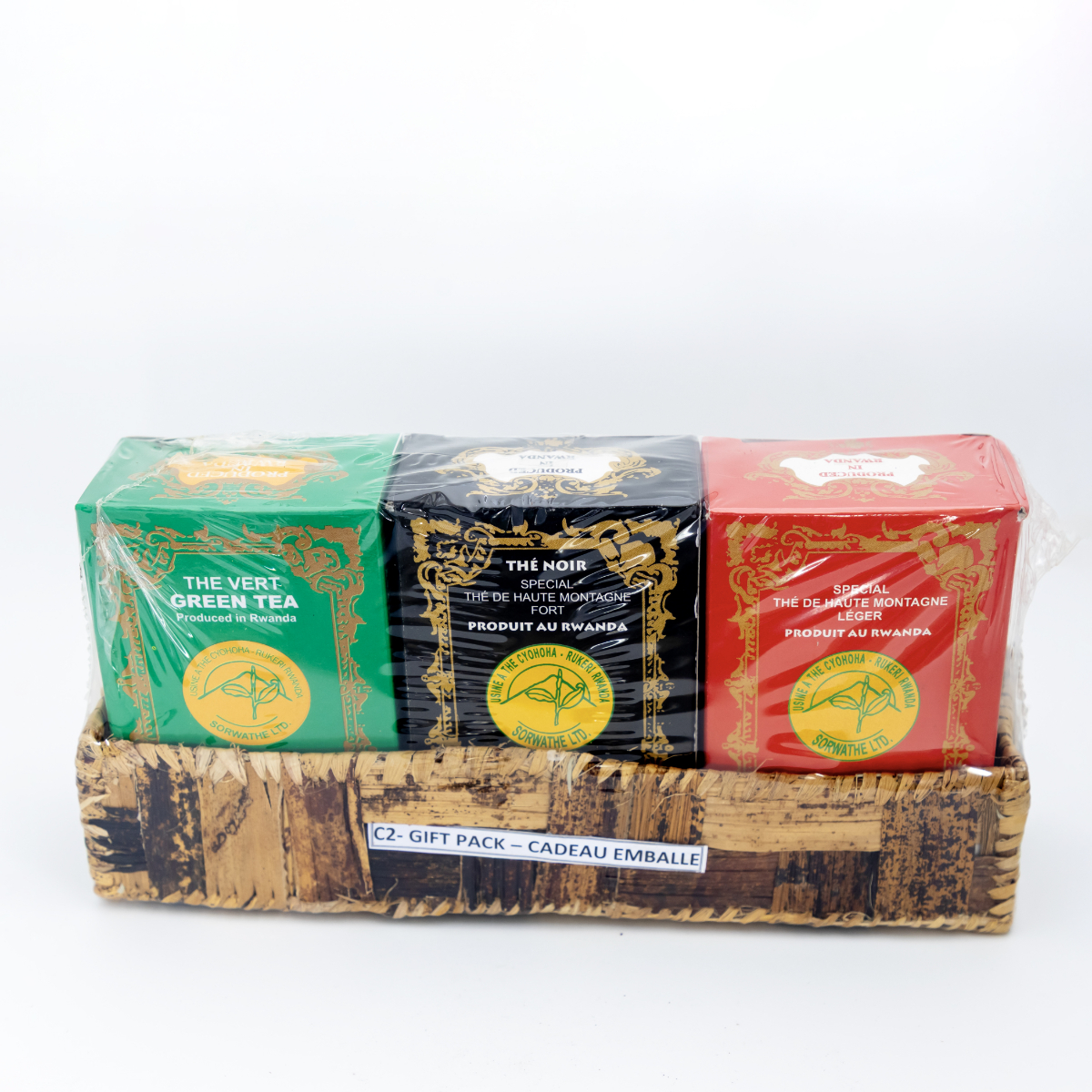 Gift pack containing 3 small packs in a banana leaf holder